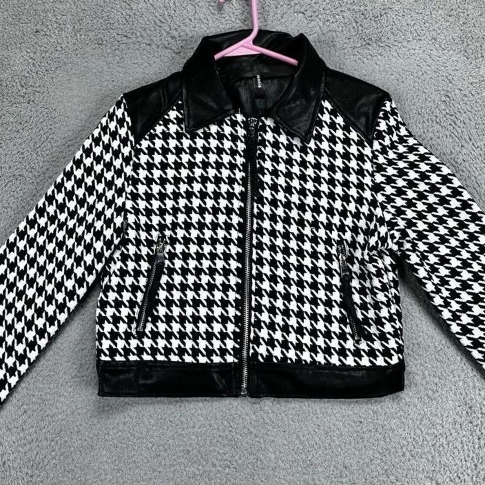 Venti6 Jacket Womens Small Black White Houndstooth Plaid Full Zip Ladies NEW